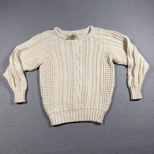 Vintage Bonner Ireland Cable Knit Sweater Men Small Handloomed Aran Cotton Cream
